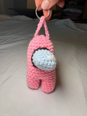 Handmade Pink Crochet Among Us Keychain